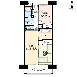 UR都市機構シーサイドももちセンターステージ1号棟 2LDKの間取図画像