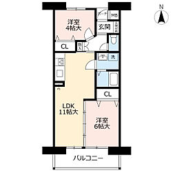 アーベインルネス貝塚9号棟 2LDKの間取図画像