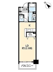 UR都市機構アーベインビオ春日6号棟 1DKの間取図画像