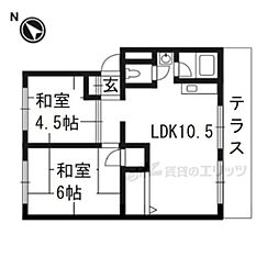 御殿山コーポA棟 2LDKの間取図画像