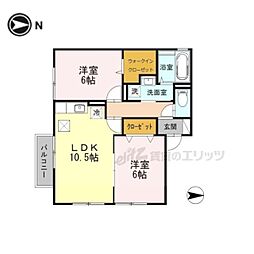 エスポワール東寝屋川A 2LDKの間取図画像
