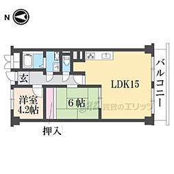 枚方ハイツ7号棟 2LDKの間取図画像