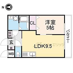 プラリア招提元町B棟 1LDKの間取図画像