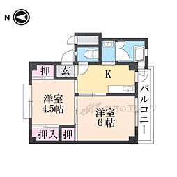 ビレッジハウス招提3号棟 2Kの間取図画像