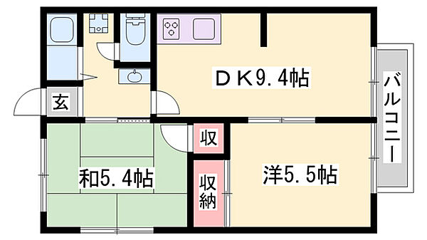 フレグランス新野辺 ｜兵庫県加古川市別府町新野辺(賃貸アパート2DK・2階・44.33㎡)の写真 その2