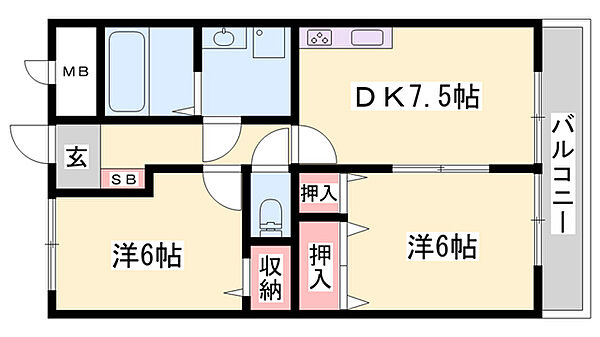 Ｃｉｔｙ　Ｃｏｏｌａｌｅ ｜兵庫県小野市王子町(賃貸マンション2DK・4階・48.60㎡)の写真 その2