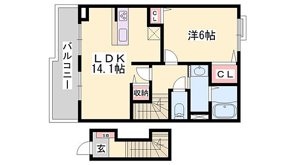 プリムローズガーデン ｜兵庫県加古川市野口町野口(賃貸アパート1LDK・2階・51.05㎡)の写真 その2