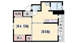 ビレッジハウス十王堂1号棟 2Kの間取図画像