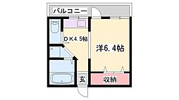 ヒルハイツA棟 1DKの間取図画像