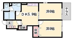 ヴェルドュールA 2DKの間取図画像