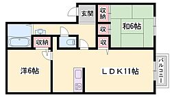 ディアスあさひB 2LDKの間取図画像