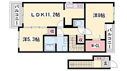 ソレイユ壱番館B 2LDKの間取図画像