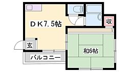 リバティ西脇 1DKの間取図画像