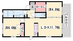 メゾン萩原 2LDKの間取図画像