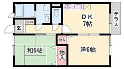 イーストビレッジ北野A棟 2DKの間取図画像