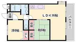 カームハイツ3番館 2LDKの間取図画像