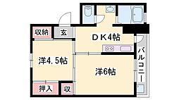 ビレッジハウス粟生1号棟 2Kの間取図画像