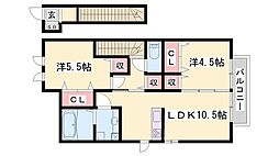 サンセール加佐B 2LDKの間取図画像