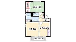 アイクスコートH棟 2DKの間取図画像