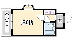フロムウェスト篠原 1Kの間取図画像