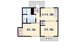 プリムヴェール2 2DKの間取図画像