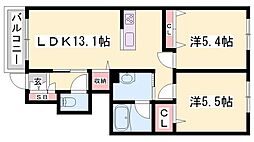 カーサグラスシュデステA棟 2LDKの間取図画像