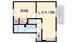 リビングタウン魚住C棟 1LDKの間取図画像