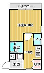 ユバハイツ 1Kの間取図画像
