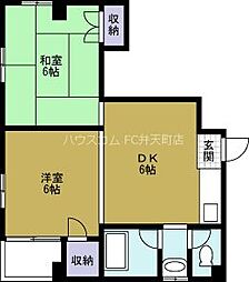ボンジュール磯路 2DKの間取図画像