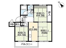 UR花見川 2階2DKの間取り
