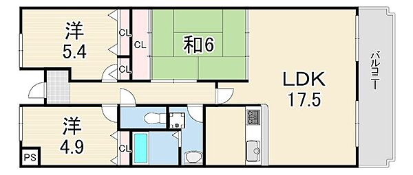 クレール夙川 ｜兵庫県西宮市相生町(賃貸マンション3LDK・3階・75.00㎡)の写真 その2