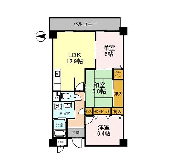 グレース門戸荘 ｜兵庫県西宮市門戸荘(賃貸マンション3LDK・3階・71.64㎡)の写真 その2