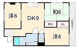 第八豊マンション 4階3DKの間取り