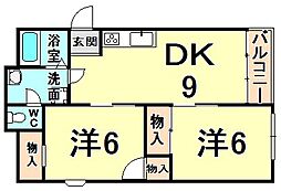 難波コーポ 2DKの間取図画像