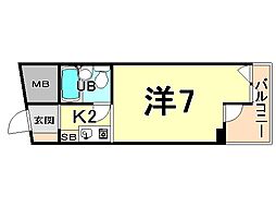 プリエールJR塚口駅前 3階ワンルームの間取り