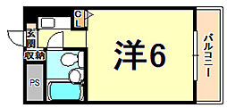 猪名寺パークマンション1 7階ワンルームの間取り