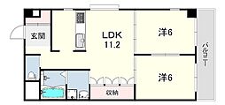 ヘリテージ武庫之荘 3階2LDKの間取り