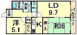 ラフィーネ武庫之荘 3階2LDKの間取り