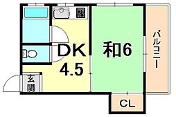 東豊ハイツ南七松 1DKの間取図画像