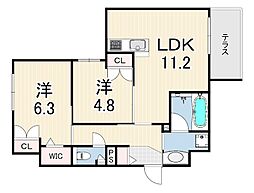 Hebel 塚口 Verdura 2LDKの間取図画像