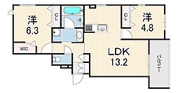 Hebel 塚口 Verdura 2LDKの間取図画像