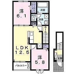 個邸昆陽 2LDKの間取図画像