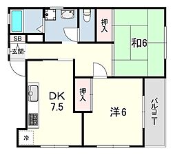 サンハイツ1 2DKの間取図画像