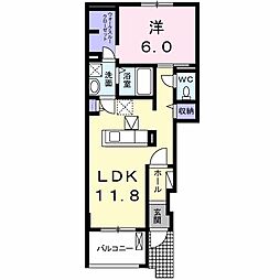 メゾンリヴィエール1 1LDKの間取図画像