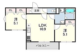 クリエオーレ北伊丹 2LDKの間取図画像
