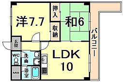 アビタ・コア1棟 2DKの間取図画像
