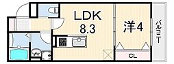 メゾンヒロナ昭和南通 1LDKの間取図画像