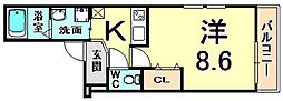 フジパレス北城内EAST 1Kの間取図画像
