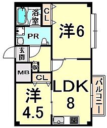 フォレストコート伊丹 2DKの間取図画像