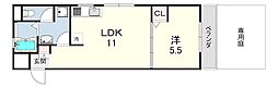 武庫之荘コーポラス 1LDKの間取図画像